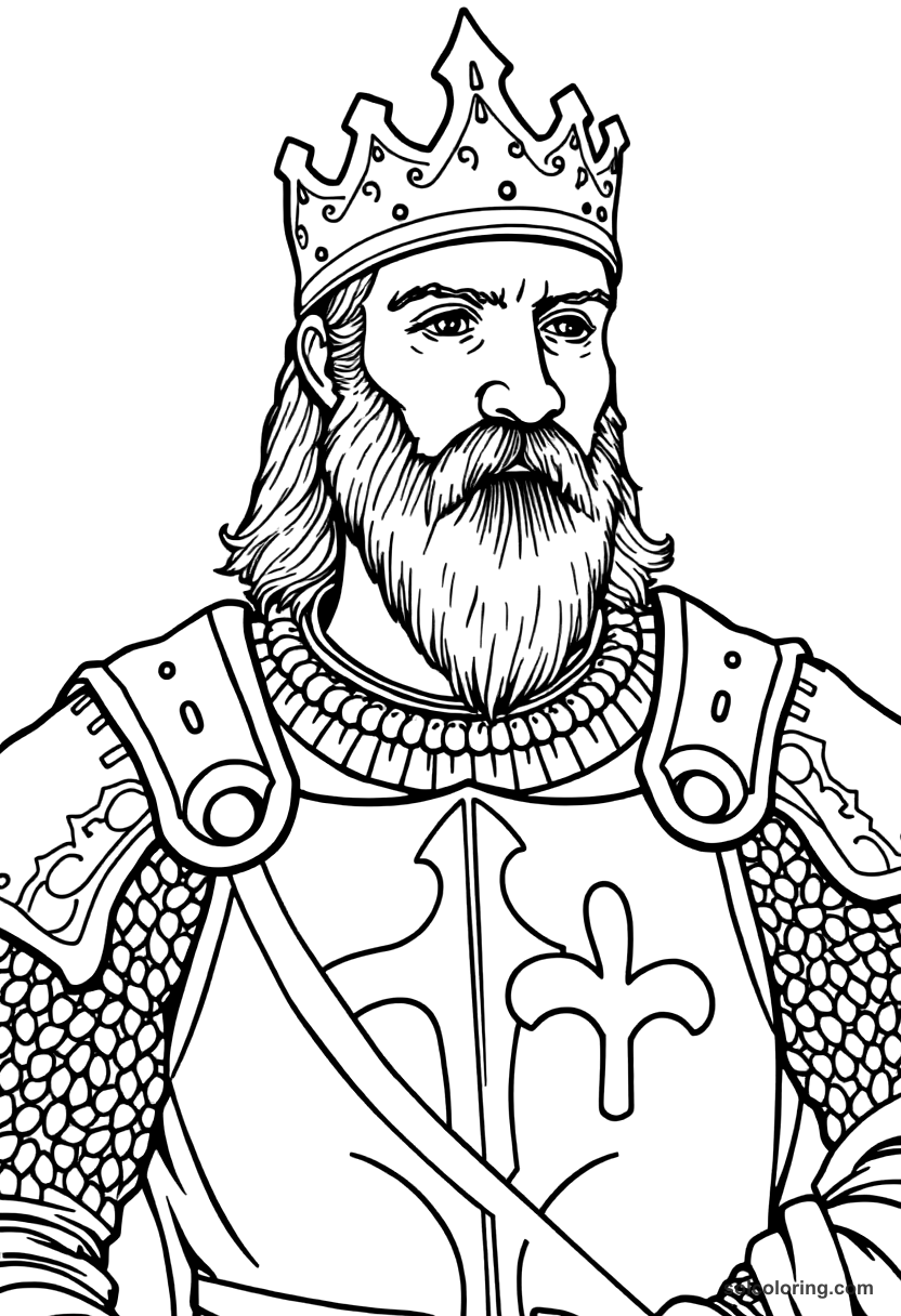 King Richard I the Lionheart in Crusader Armor coloring page, free printable detailed style