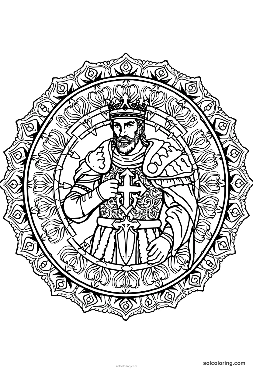 Mandala King Richard I the Lionheart in Crusader Armor mandala coloring page for kids
