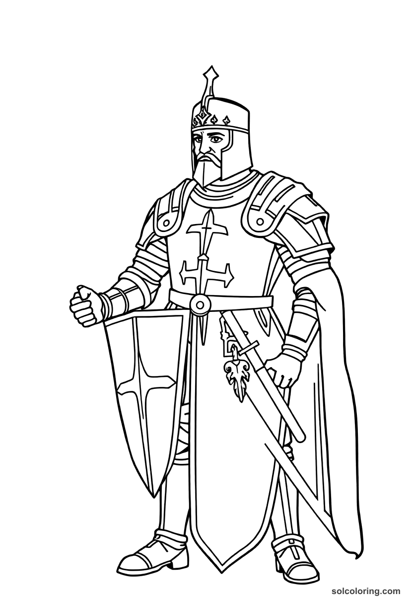 Simple King Richard I the Lionheart in Crusader Armor coloring page, free printable simple style