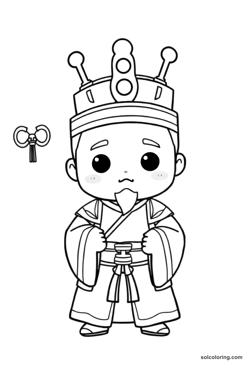 Chibi King Sejong the Great Presenting Hangul coloring page, free printable chibi style