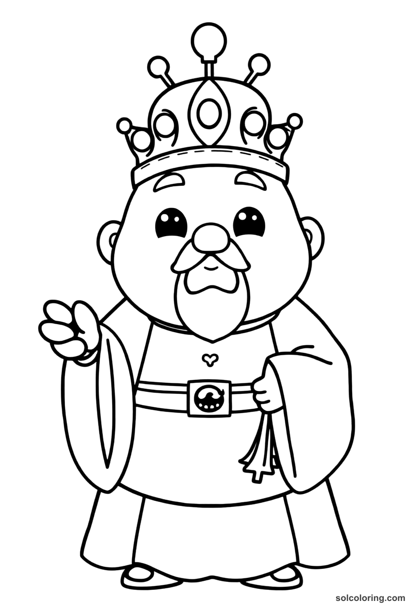 Cute Cartoon King Sejong the Great Presenting Hangul coloring page, free printable cute cartoon style