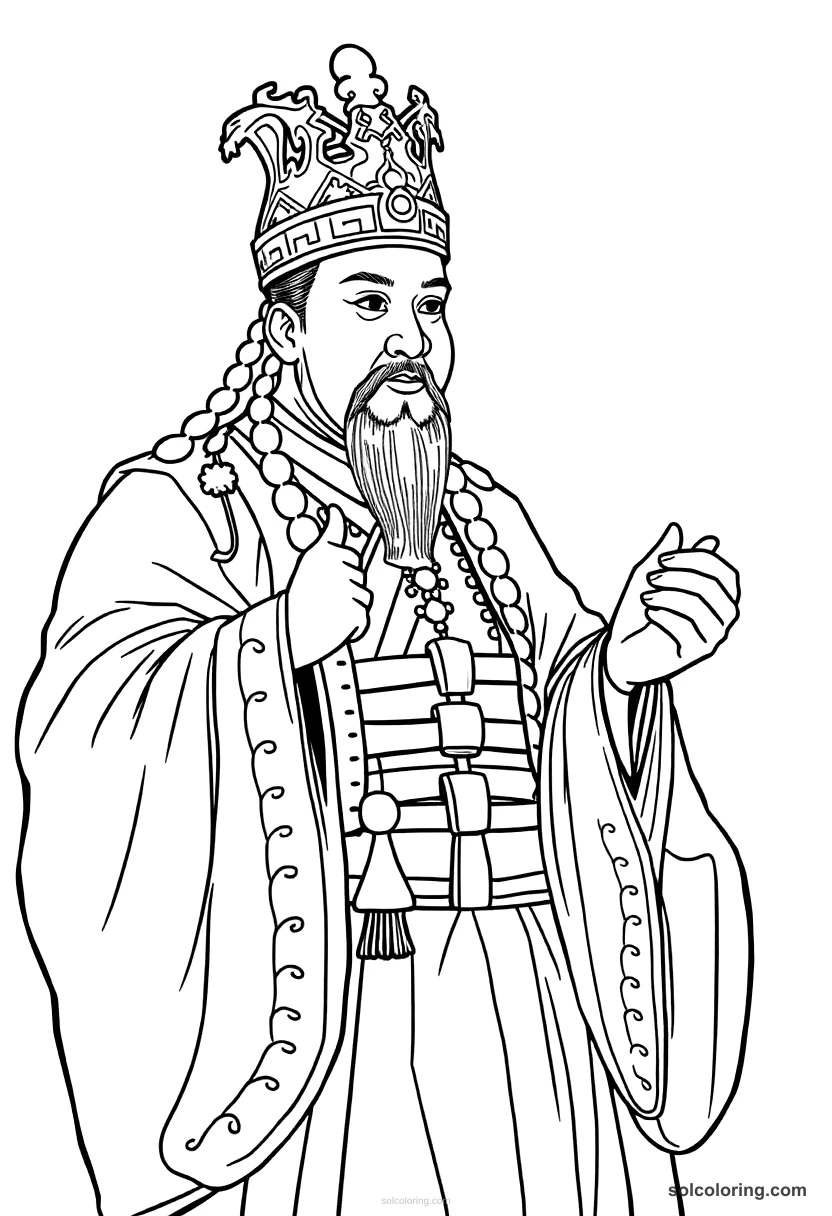 King Sejong the Great Presenting Hangul detailed coloring page for kids