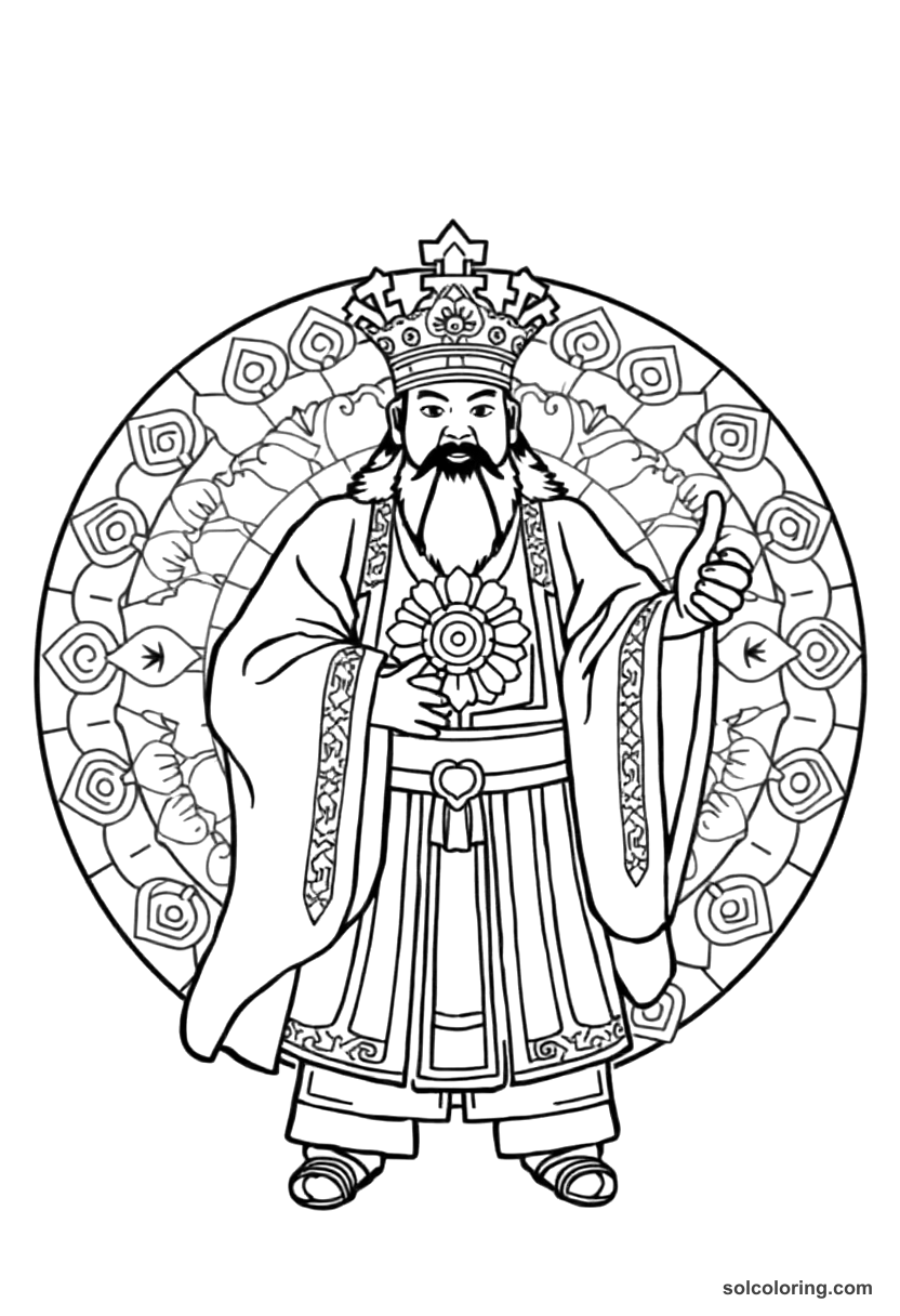Mandala King Sejong the Great Presenting Hangul coloring page, free printable mandala style