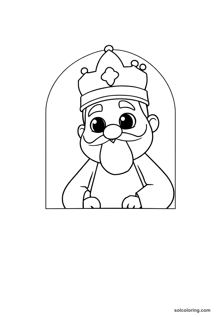 Cute Cartoon King Shahzaman watching from his window coloring page, free printable cute cartoon style