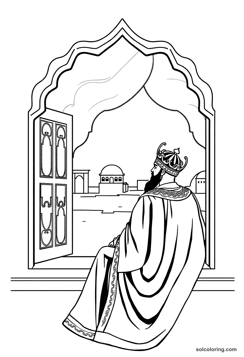 King Shahzaman Watching From His Window coloring pages