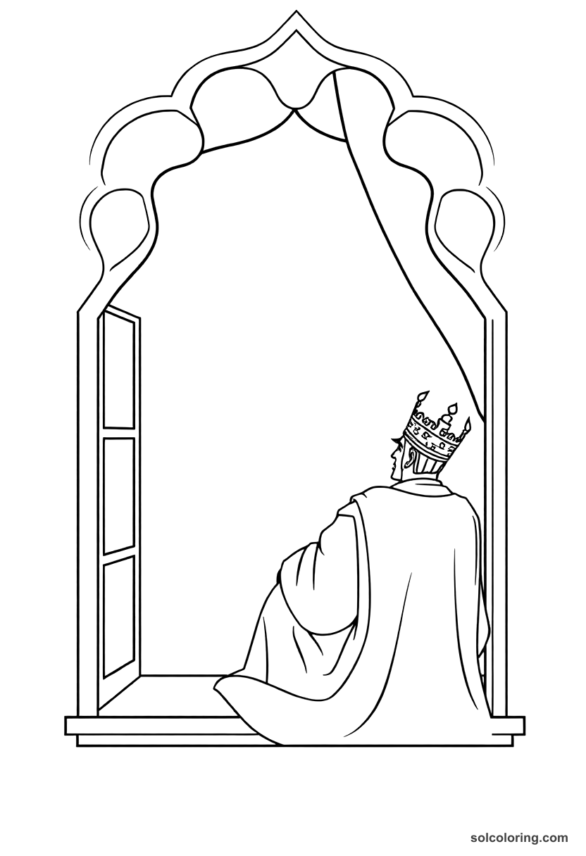 Simple King Shahzaman watching from his window coloring page, free printable simple style