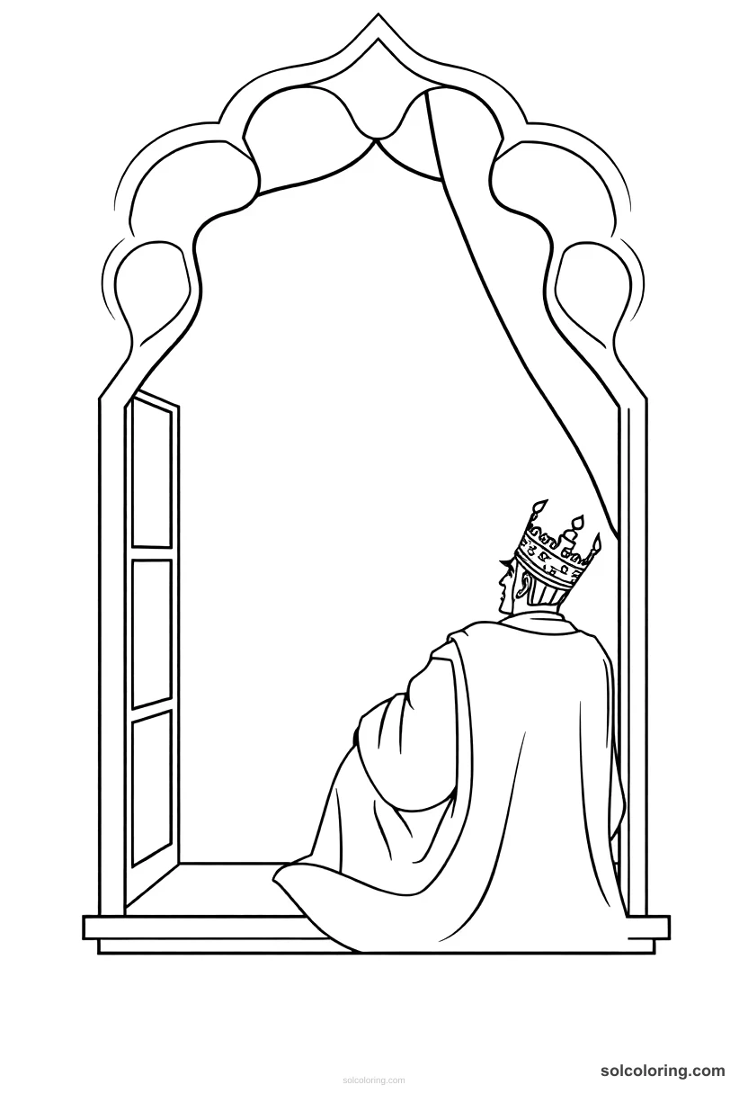 Simple King Shahzaman watching from his window simple coloring page for kids