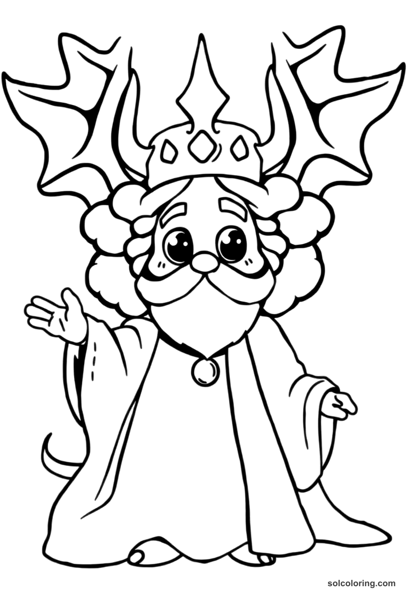 Cute Cartoon King Solomon commanding the djinn coloring page, free printable cute cartoon style