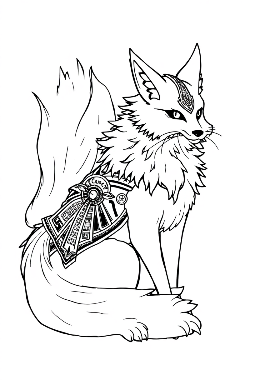 Kitsune Nine-Tailed Fox coloring page, free printable