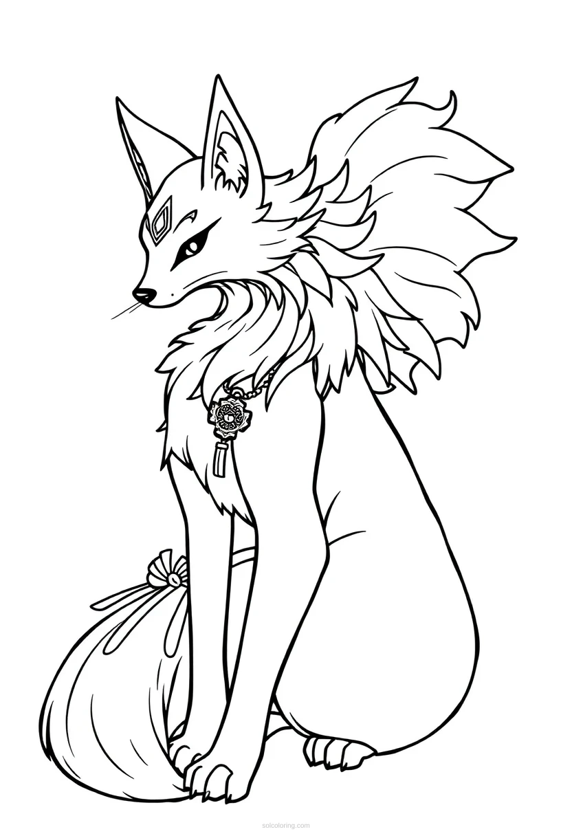 Kitsune Nine Tailed Fox coloring pages
