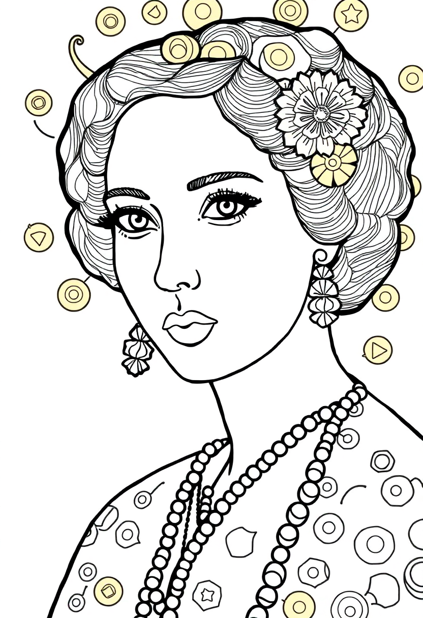 Klimt Golden Portrait coloring page, free printable