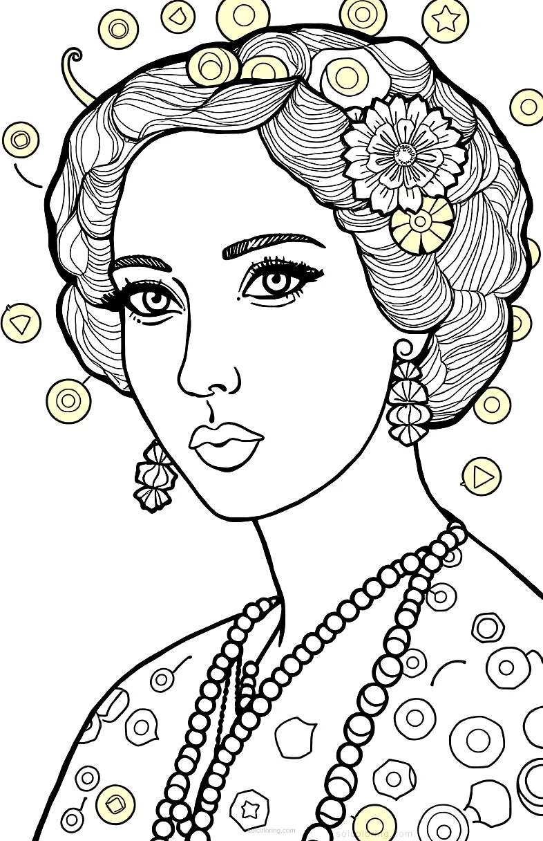 Klimt Golden Portrait coloring page for kids