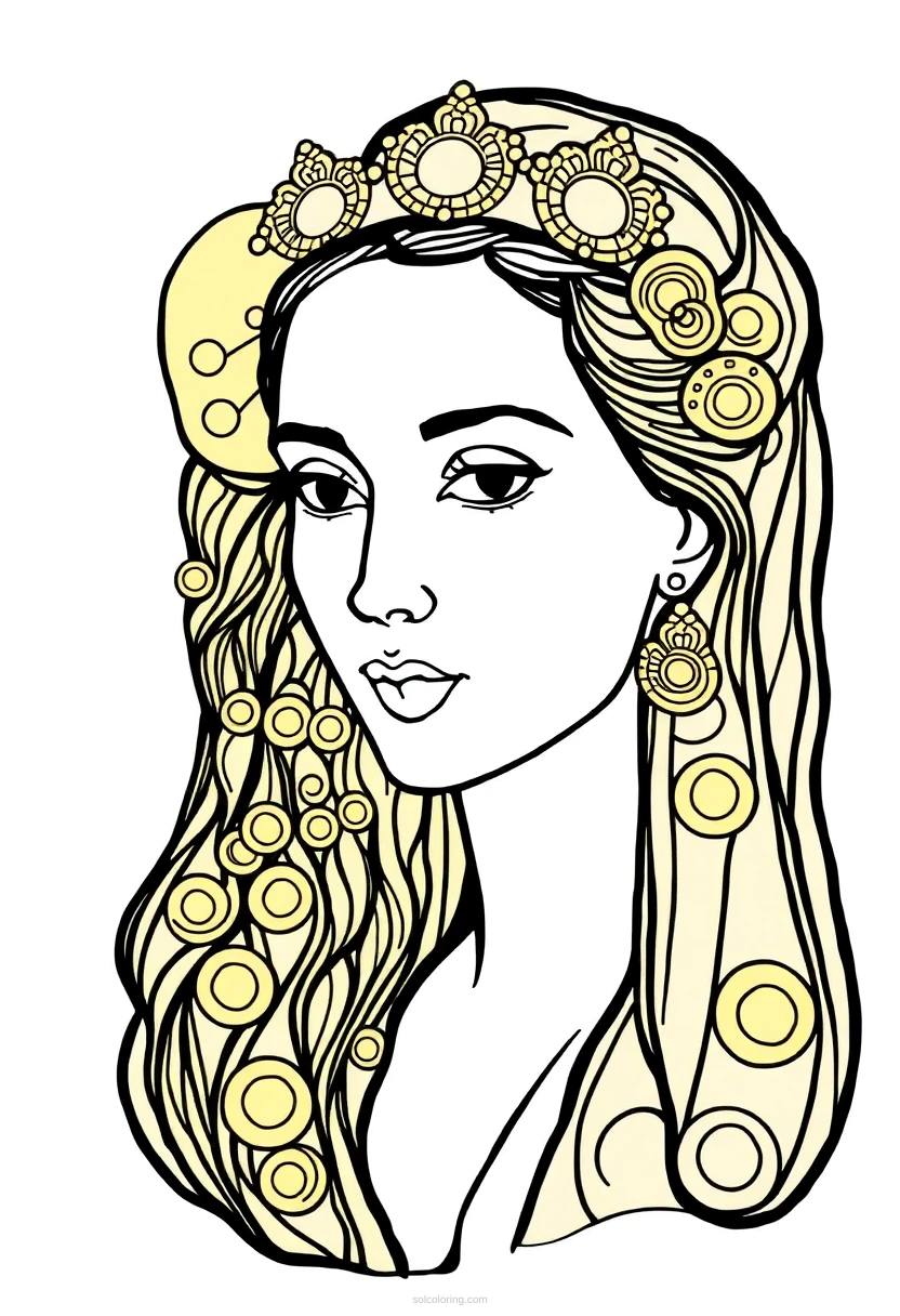 Klimt Golden Portrait coloring page for kids
