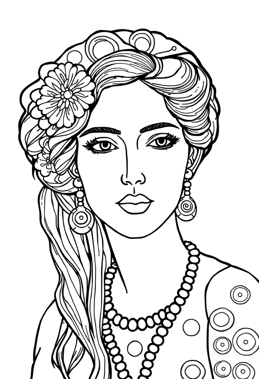 Klimt Golden Portrait coloring page, free printable