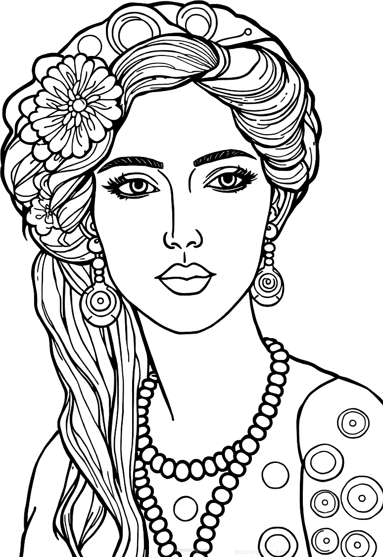Klimt Golden Portrait coloring page for kids