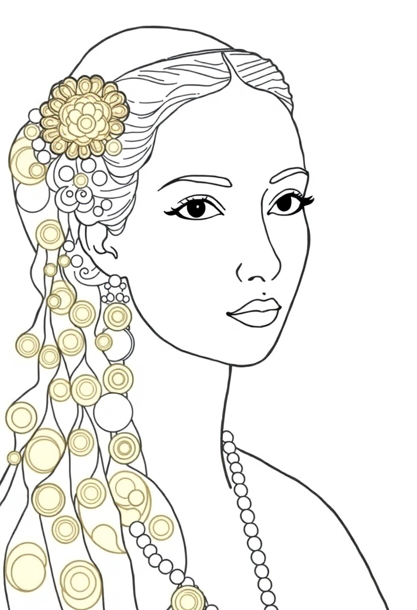 Klimt Golden Portrait coloring page, free printable