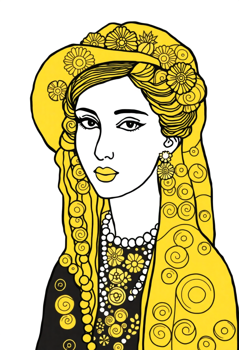 Klimt Golden Portrait coloring page, free printable