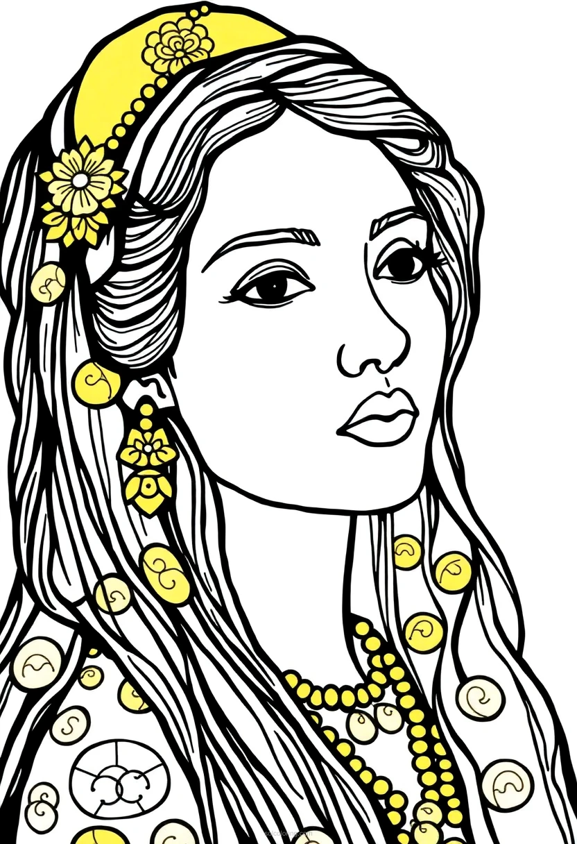 Klimt Golden Portrait coloring page for kids