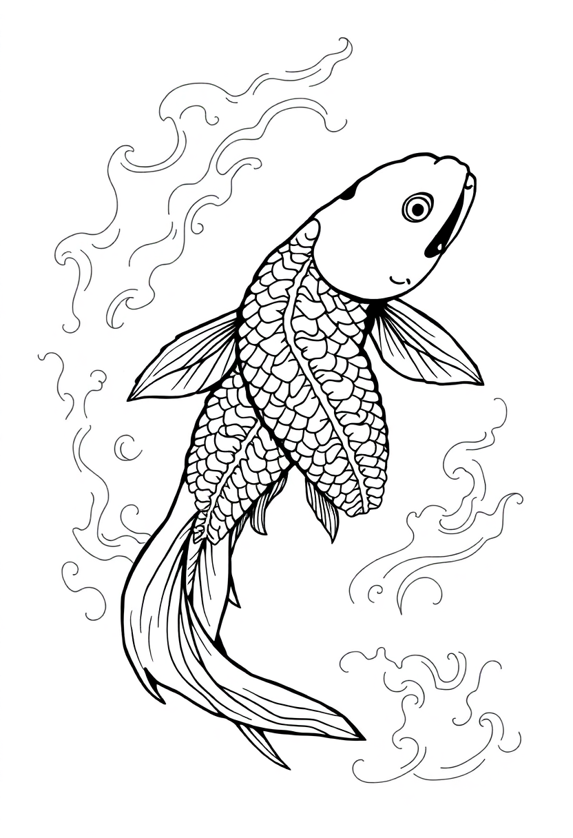 Koi Fish Swimming coloring page, free printable