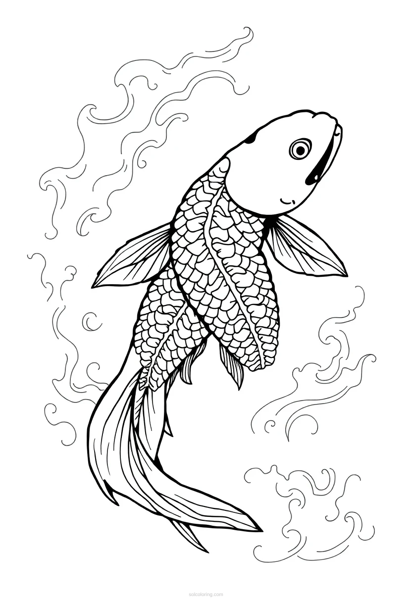 Koi Fish Swimming coloring page for kids