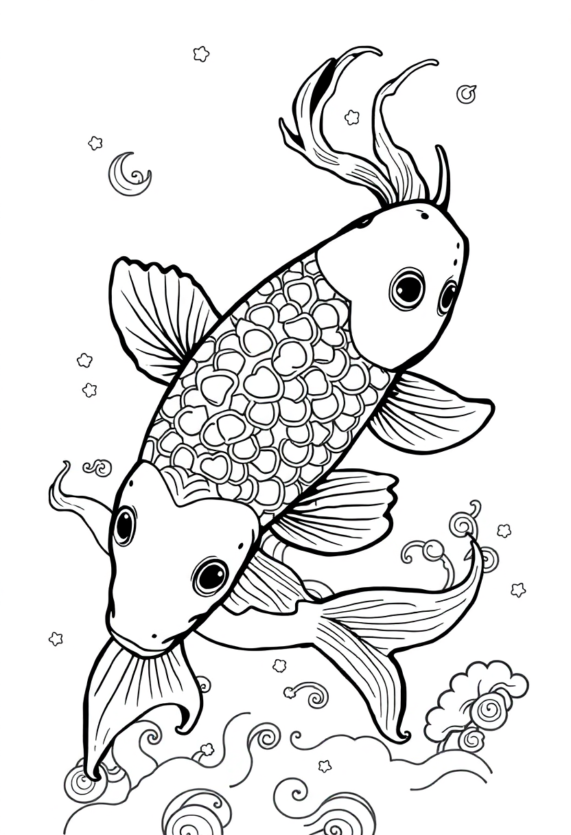 Koi Fish Swimming coloring page, free printable
