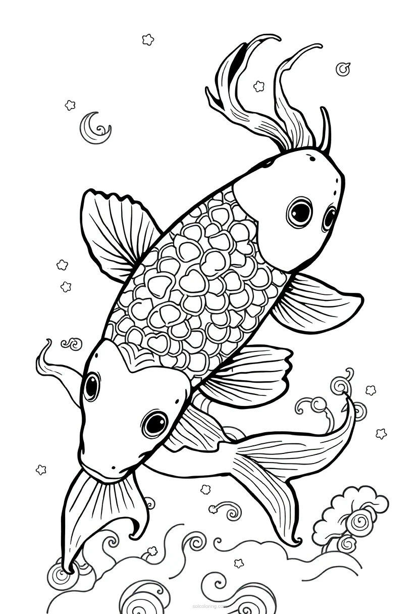 Koi Fish Swimming coloring page for kids