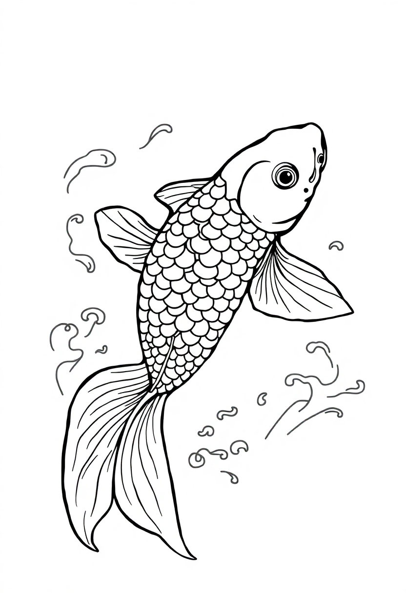 Koi Fish Swimming coloring page, free printable