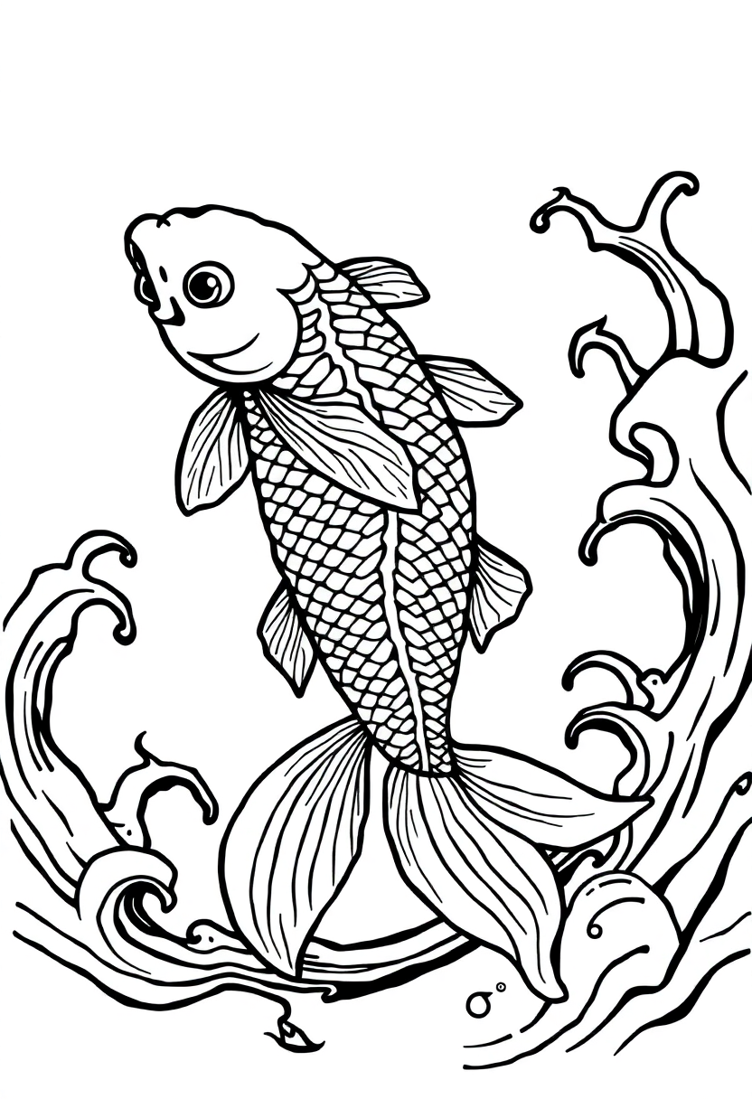 Koi Fish Swimming coloring page, free printable