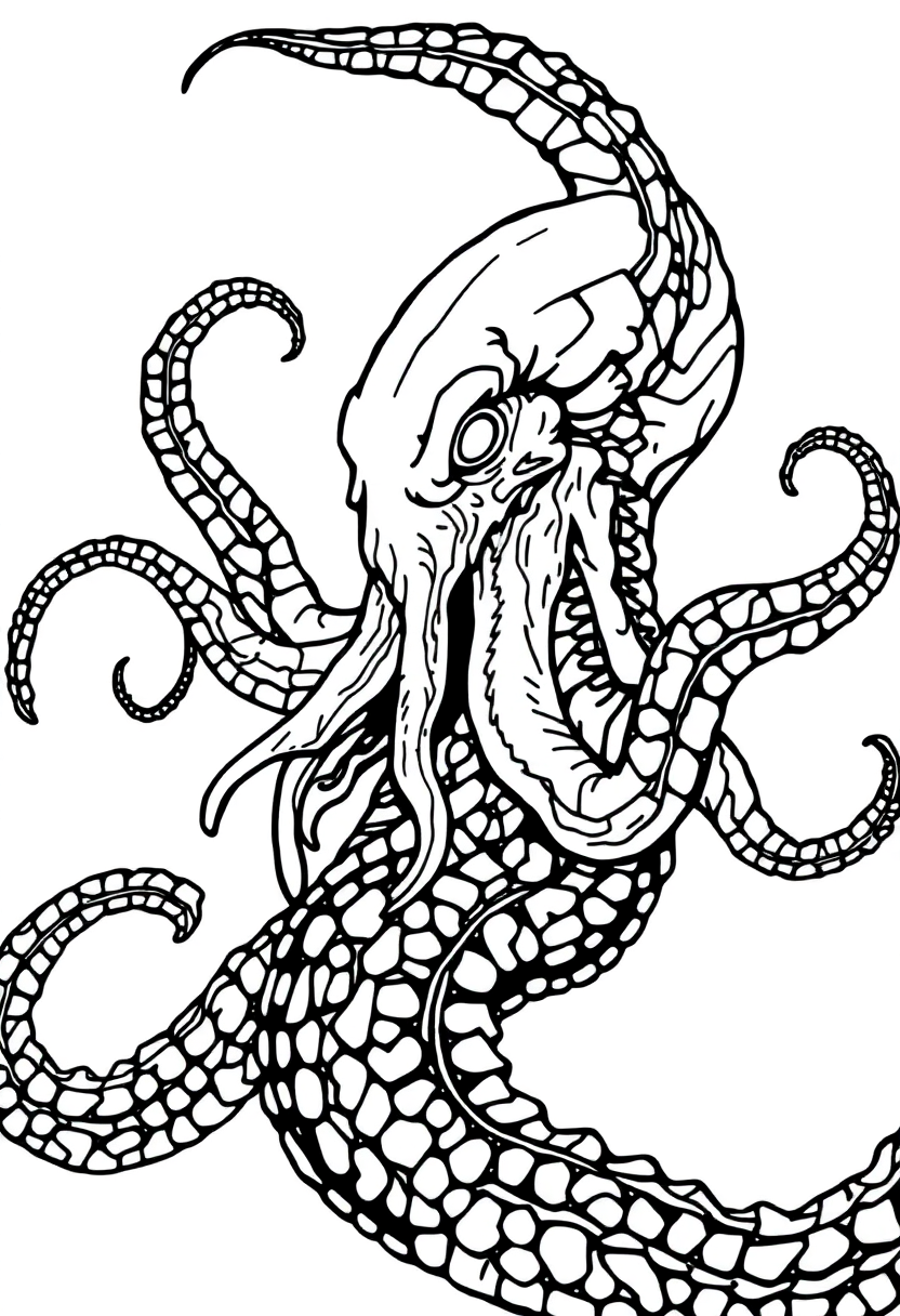 Kraken coloring page, free printable