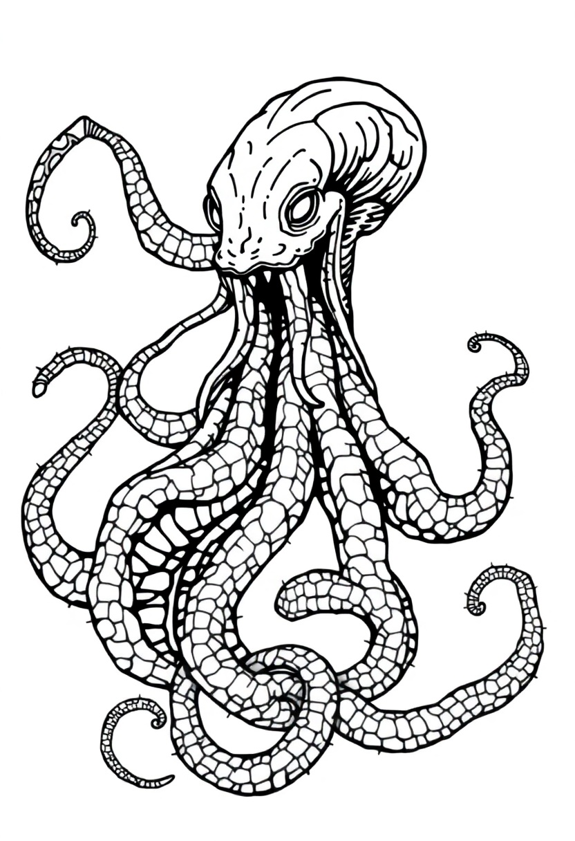Kraken coloring page, free printable