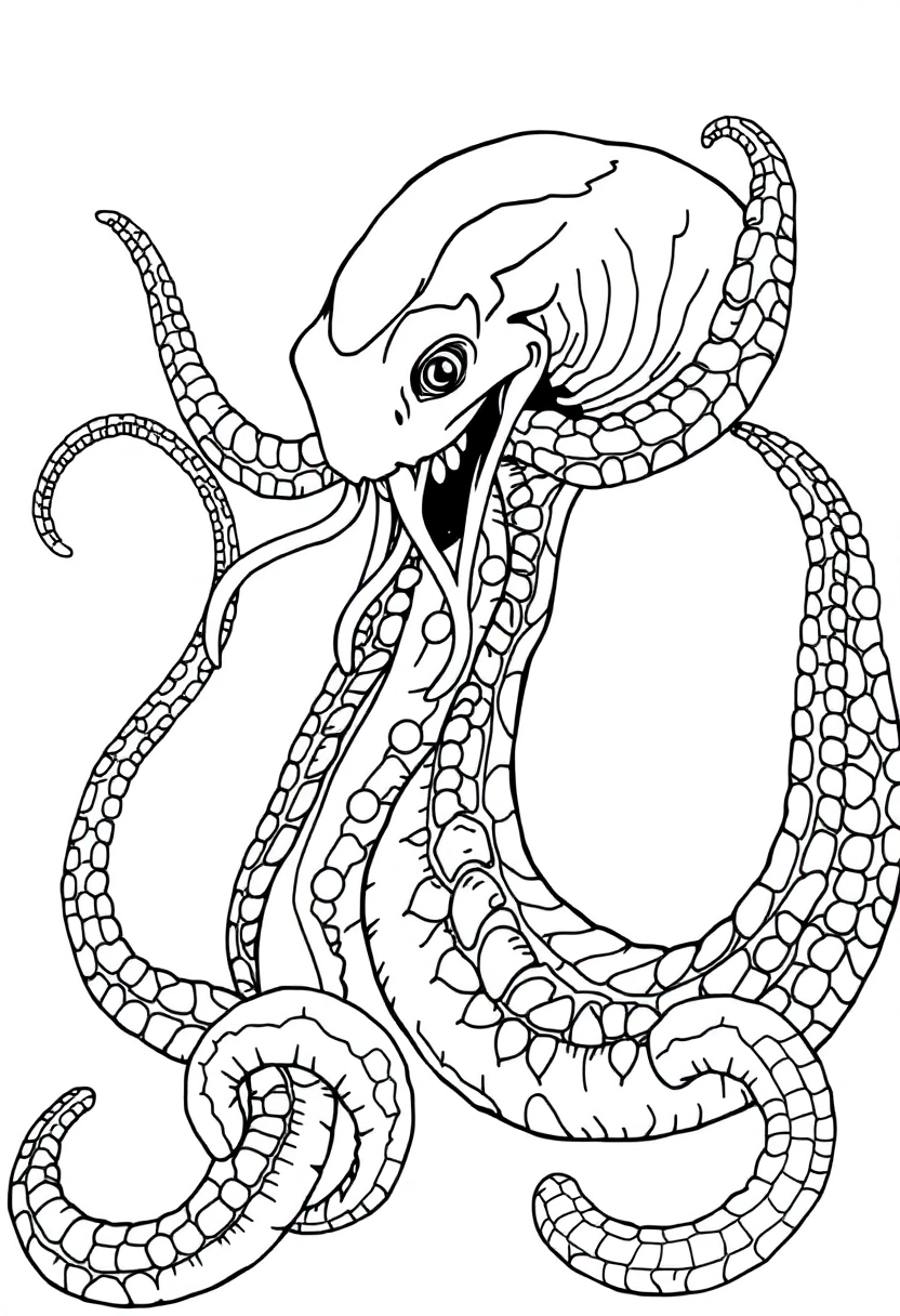 Kraken coloring page, free printable