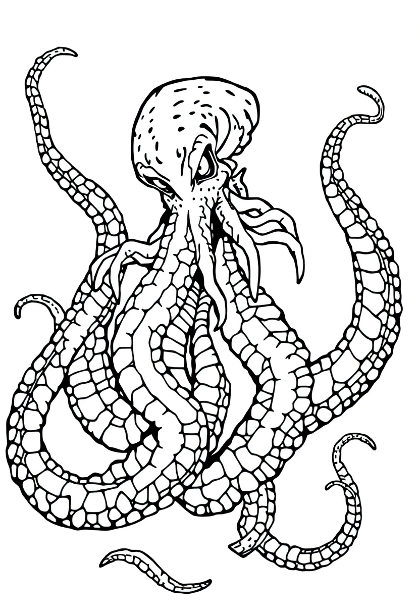 Kraken coloring page, free printable