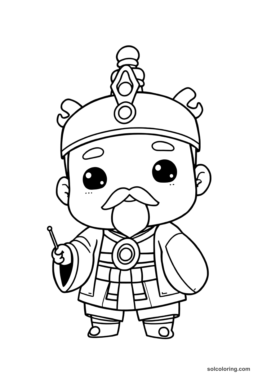 Chibi Kublai Khan Receiving Ambassadors coloring page, free printable chibi style