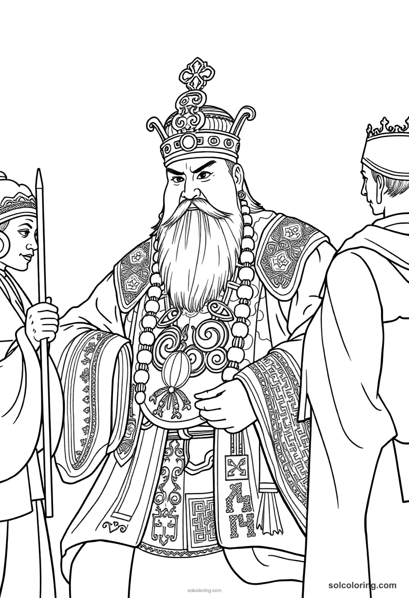 Kublai Khan Receiving Ambassadors detailed coloring page for kids
