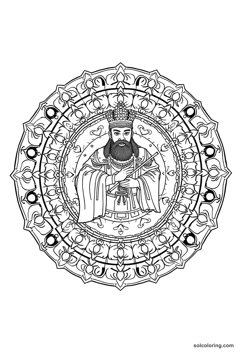 Mandala Kublai Khan Receiving Ambassadors coloring page, free printable mandala style