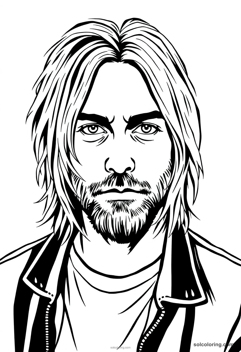 Caricature Kurt Cobain caricature coloring page for kids