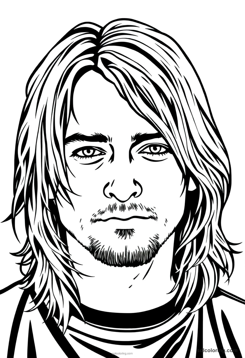 Illustrated Portrait Kurt Cobain illustrated portrait coloring page for kids
