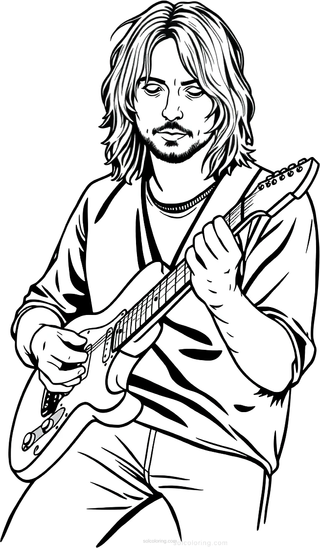 Kurt Cobain with Guitar coloring page for kids