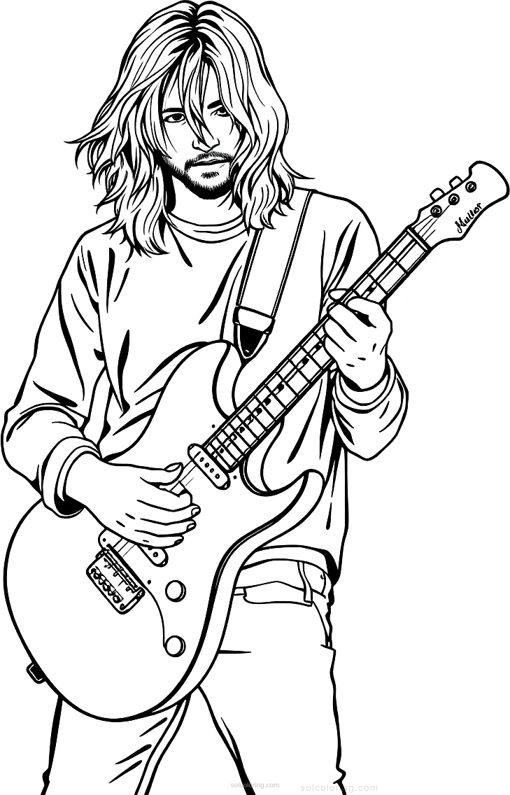 Kurt Cobain with Guitar coloring page for kids