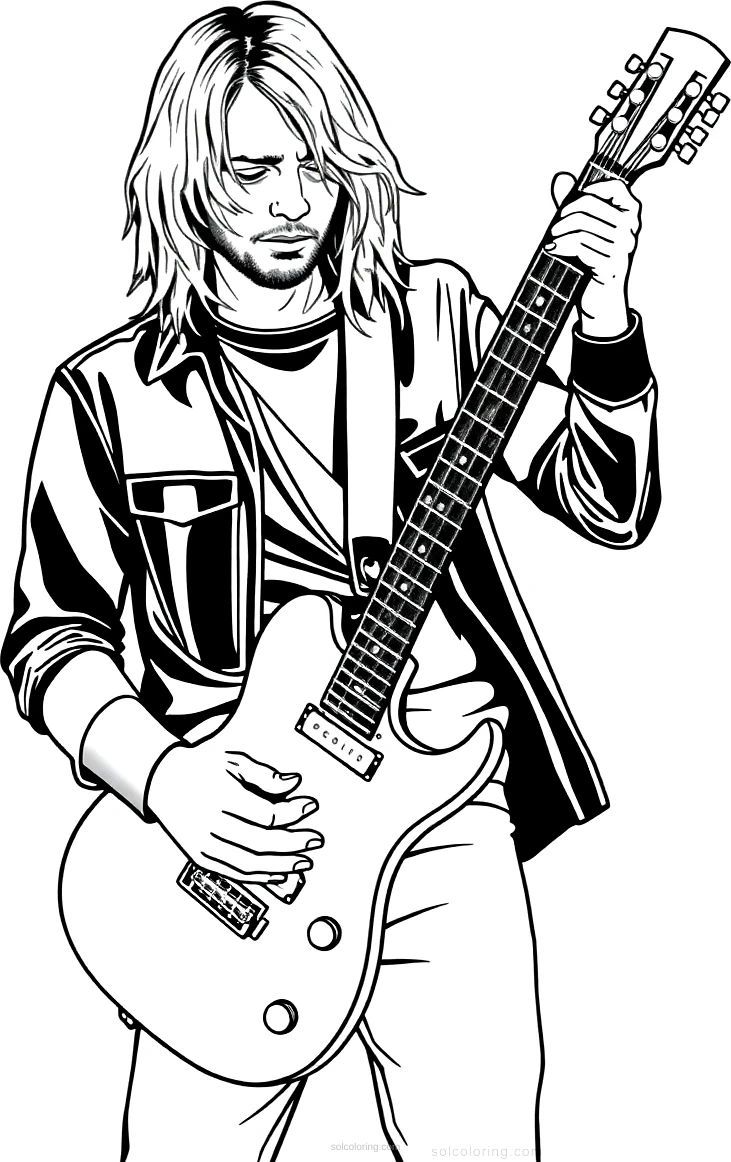 Kurt Cobain with Guitar coloring page for kids