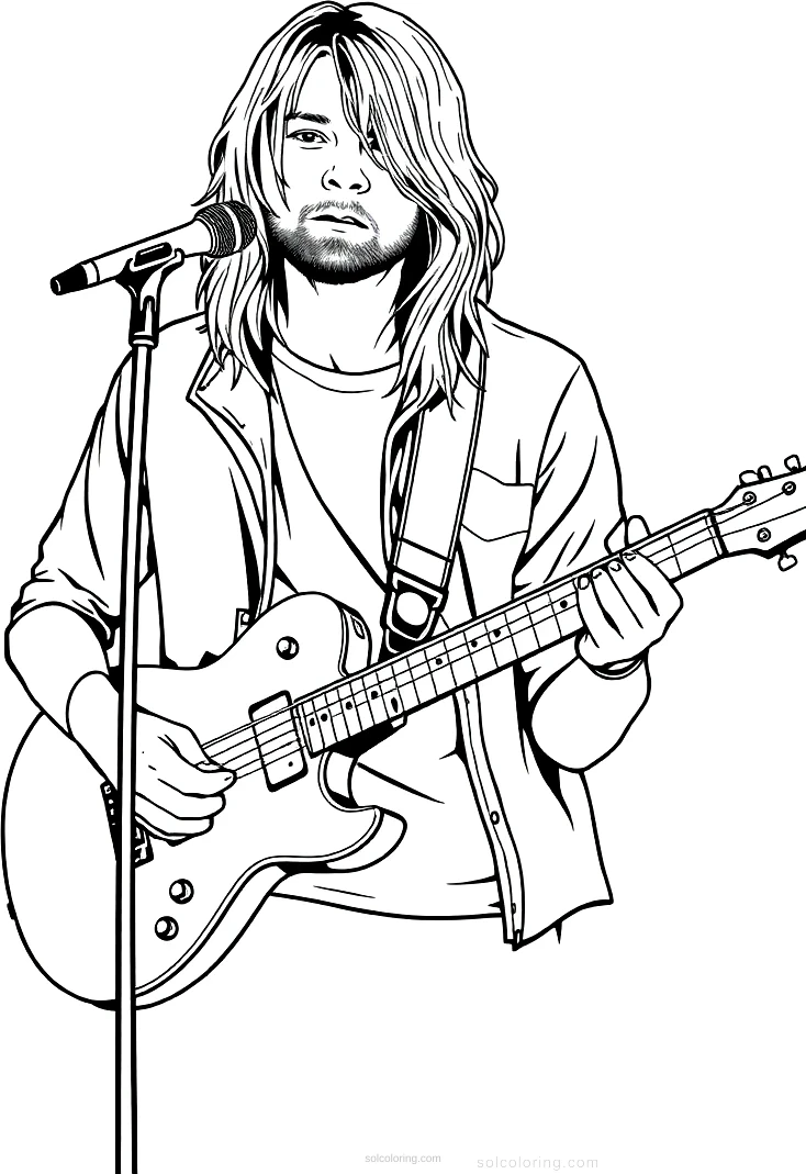 Kurt Cobain With Guitar coloring pages