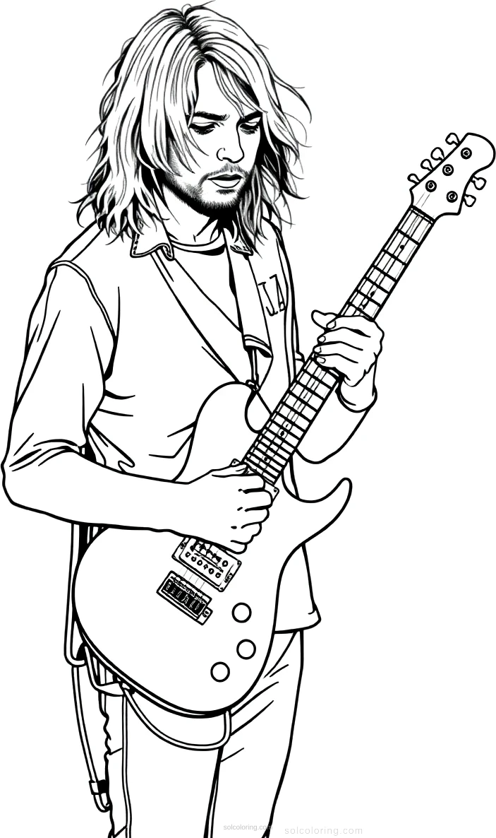 Kurt Cobain with Guitar coloring page for kids