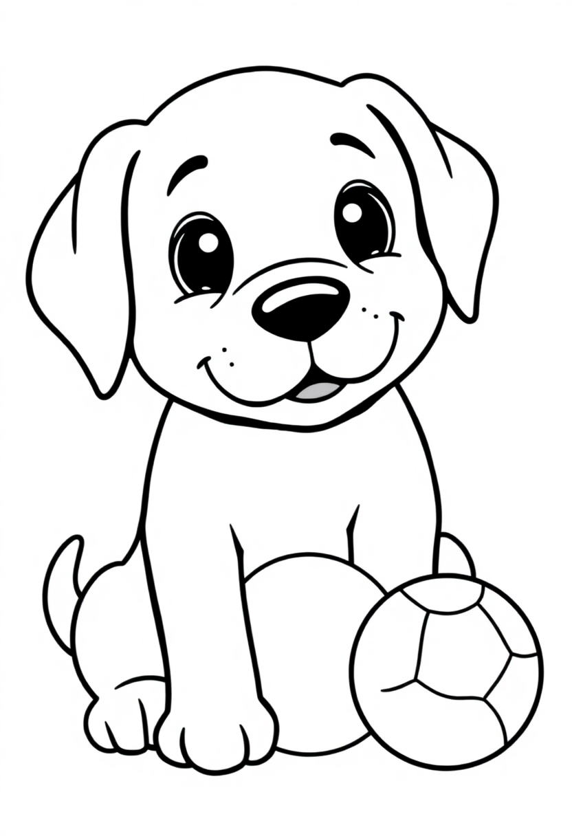 Labrador Puppy with Ball coloring page, free printable
