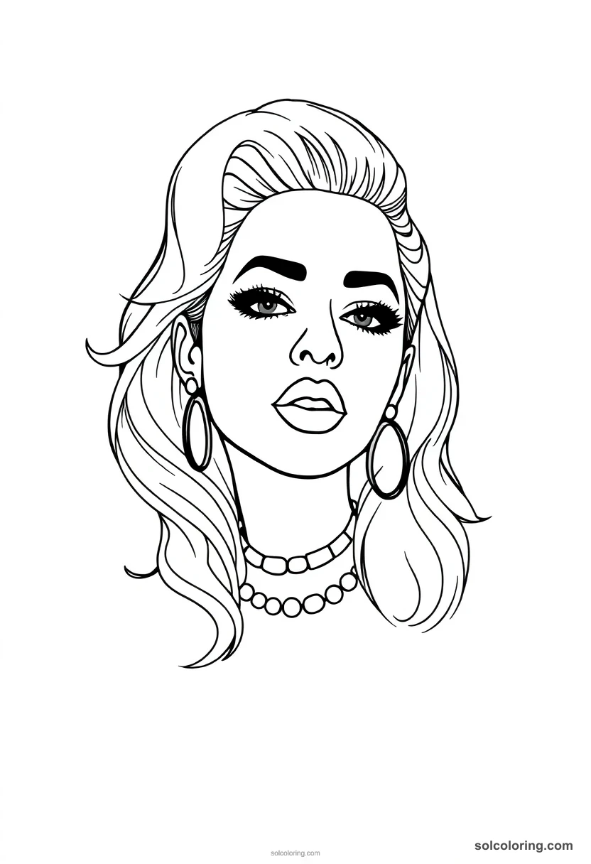 Illustrated Portrait Lady Gaga illustrated portrait coloring page for kids