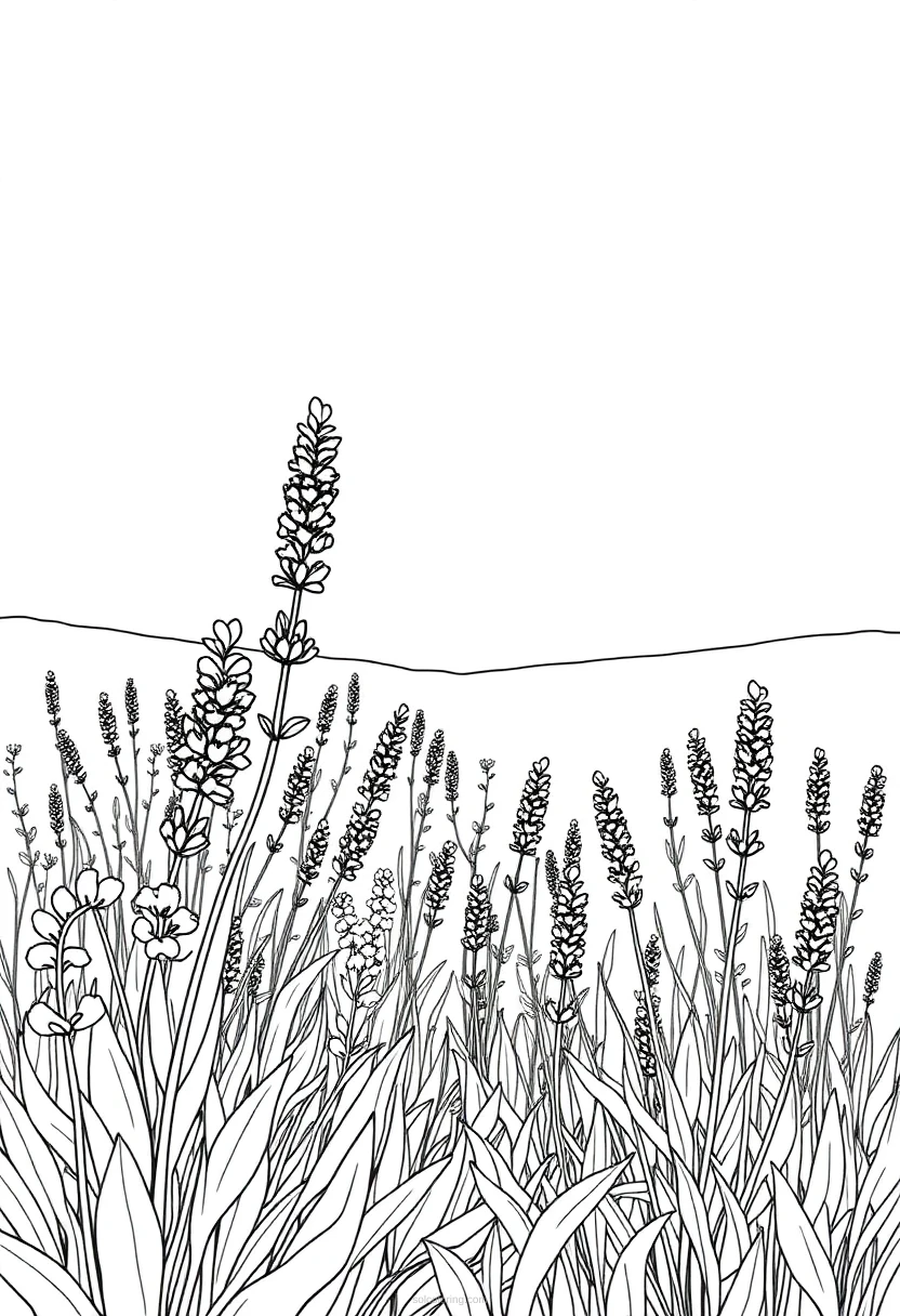 Lavender Field coloring page for kids