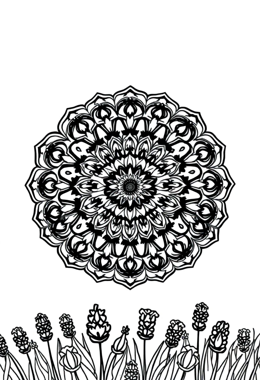 Lavender Field coloring page for kids