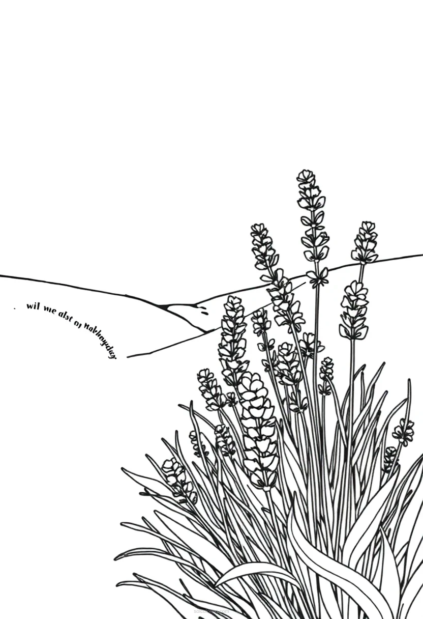 Lavender Field coloring page for kids