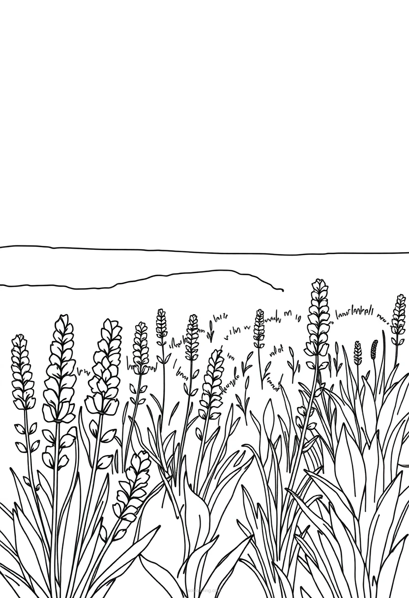 Lavender Field coloring page for kids