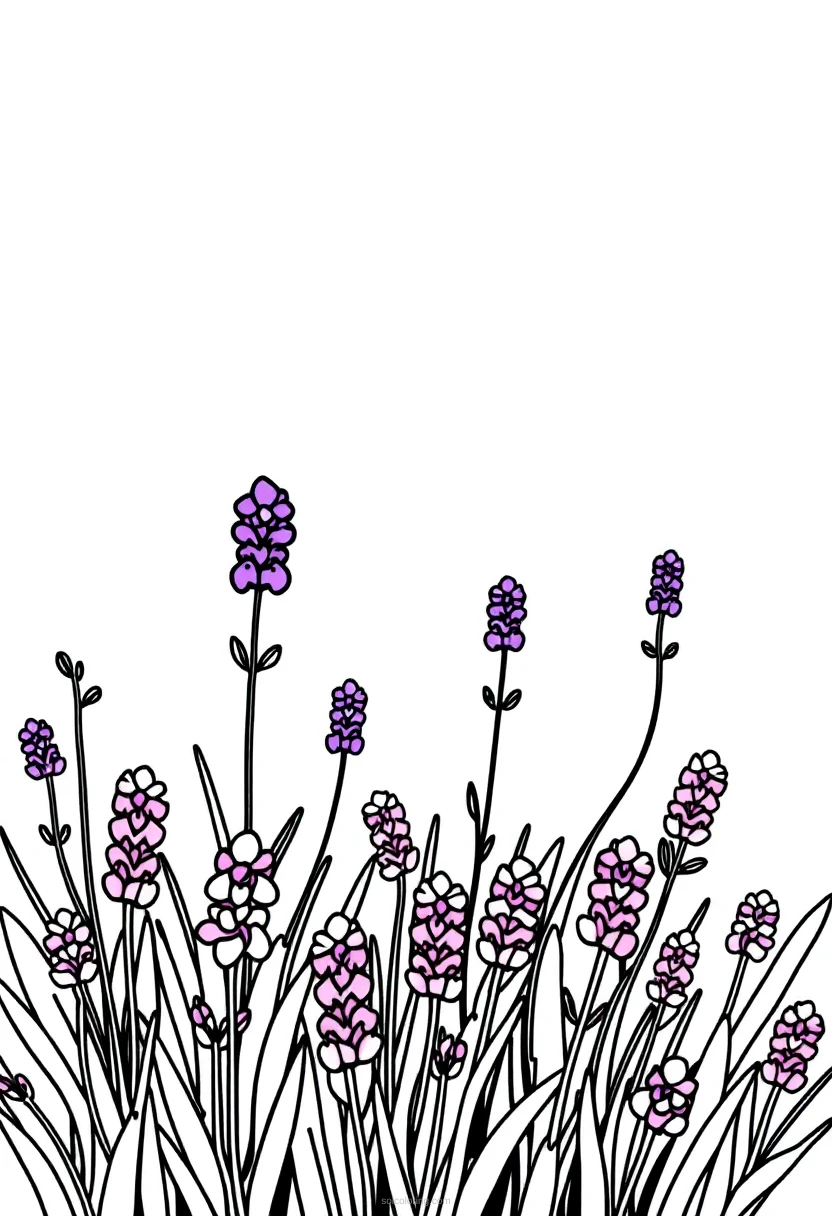 Lavender Field coloring page for kids