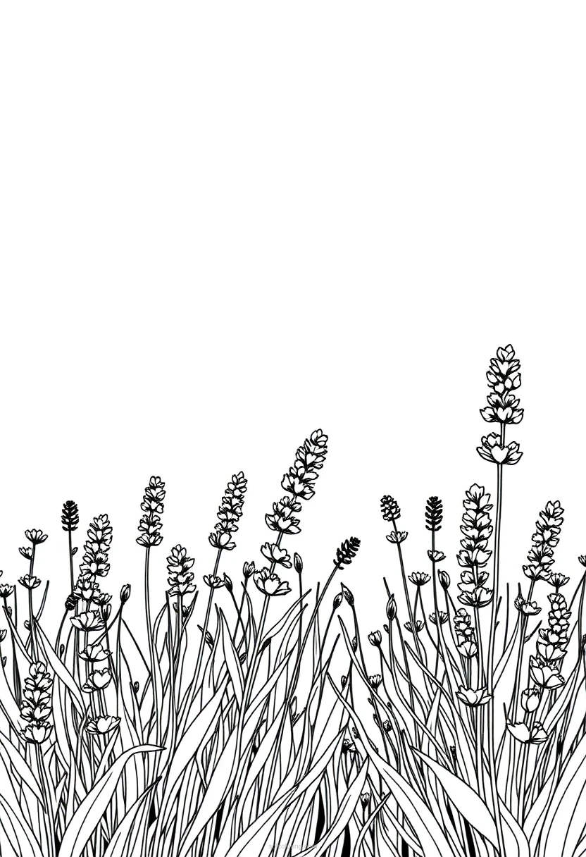 Lavender Field coloring page for kids